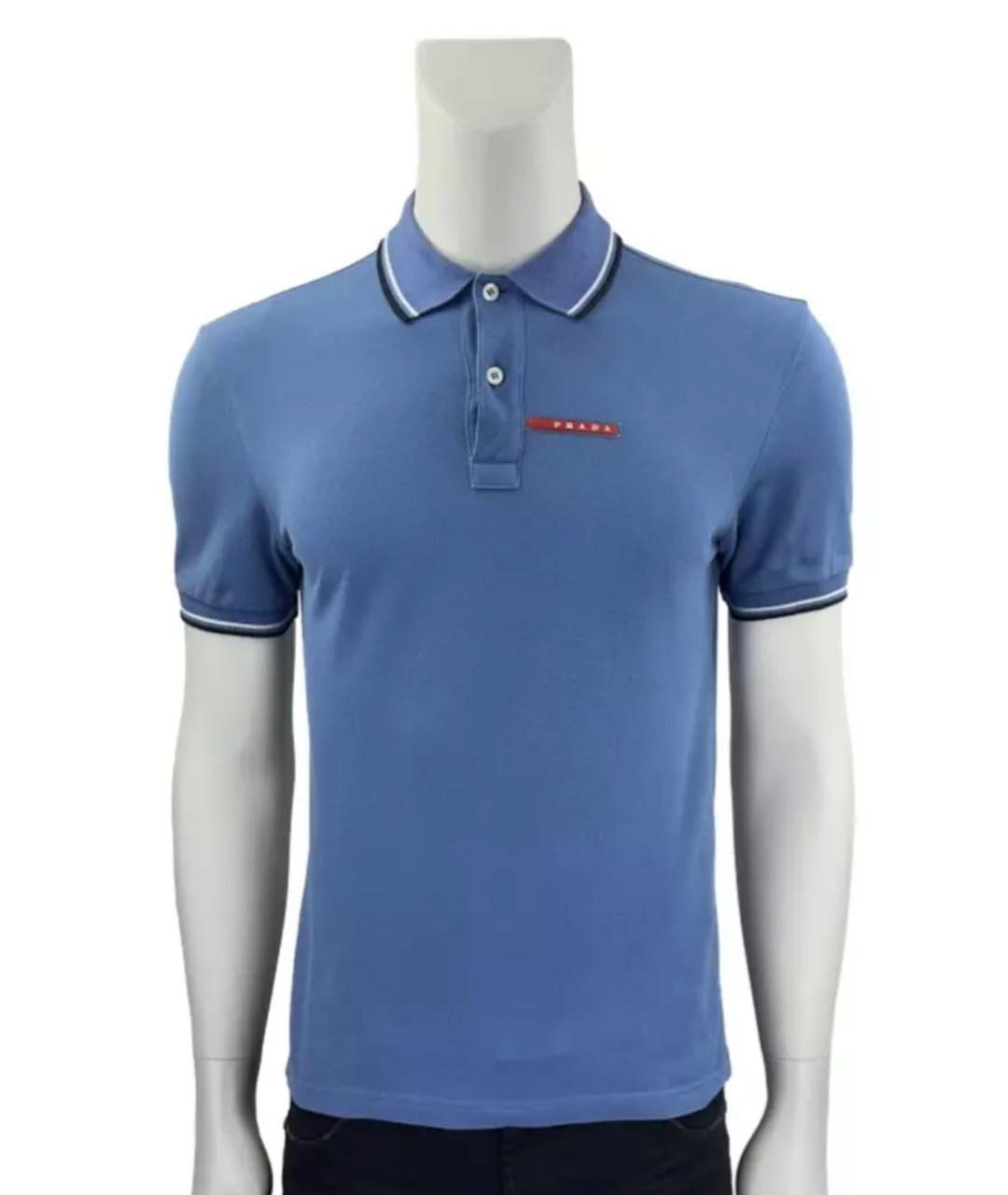 PRADA Голубое хлопковое поло с коротким рукавом, фото 5