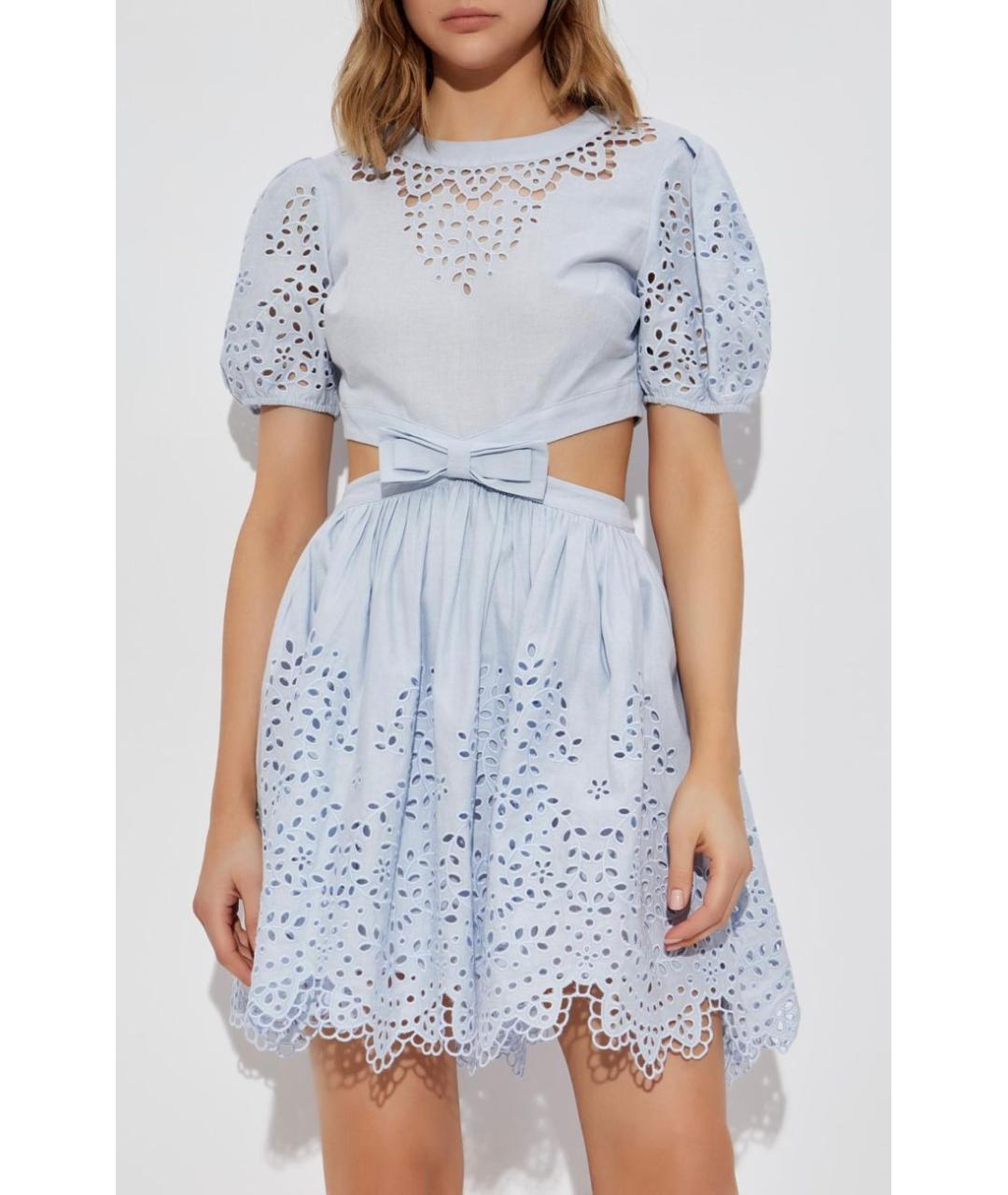 SELF-PORTRAIT Голубое льняное коктейльное платье, фото 6