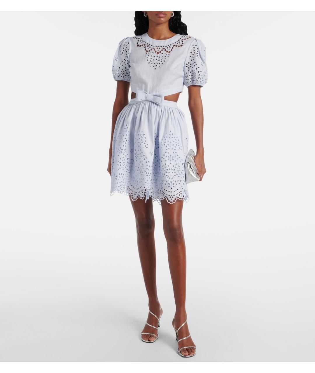 SELF-PORTRAIT Голубое льняное коктейльное платье, фото 2