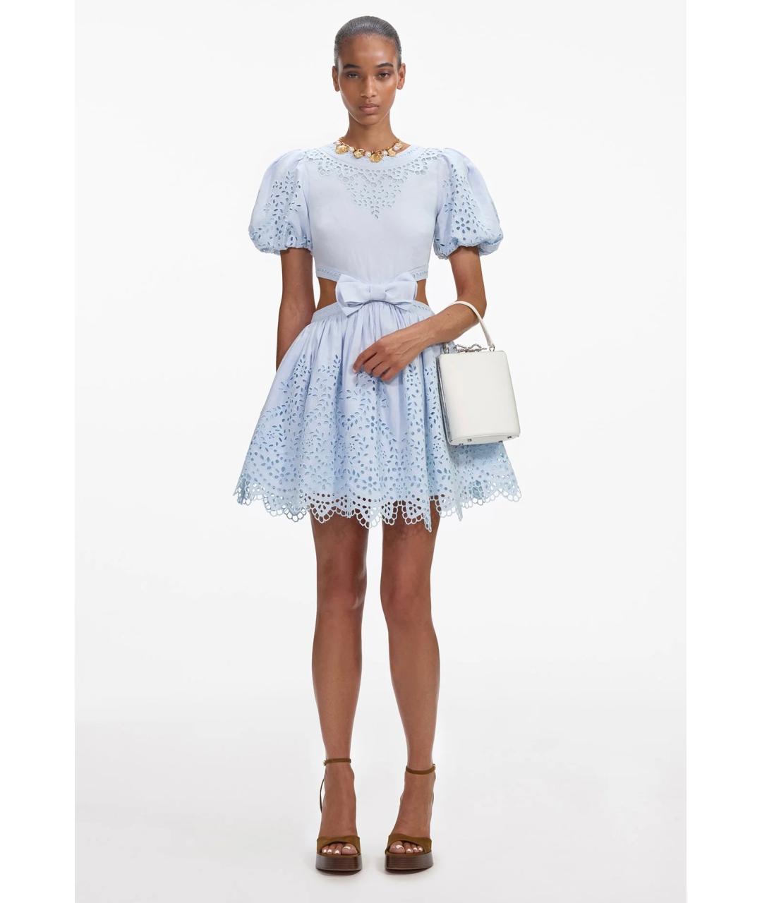 SELF-PORTRAIT Голубое льняное коктейльное платье, фото 8