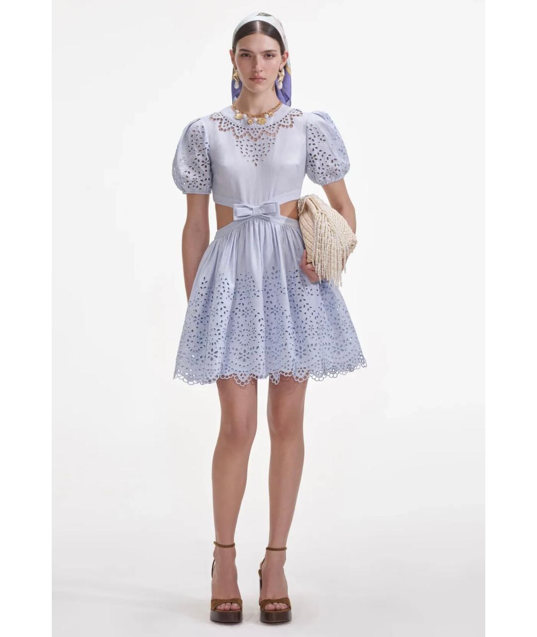 SELF-PORTRAIT Голубое льняное коктейльное платье, фото 9