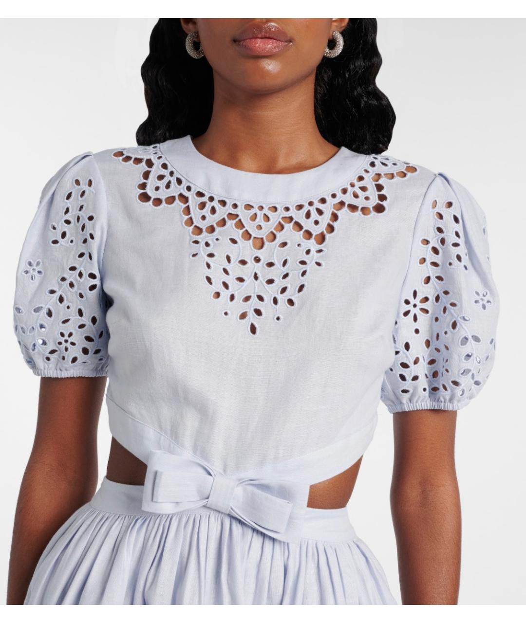 SELF-PORTRAIT Голубое льняное коктейльное платье, фото 4