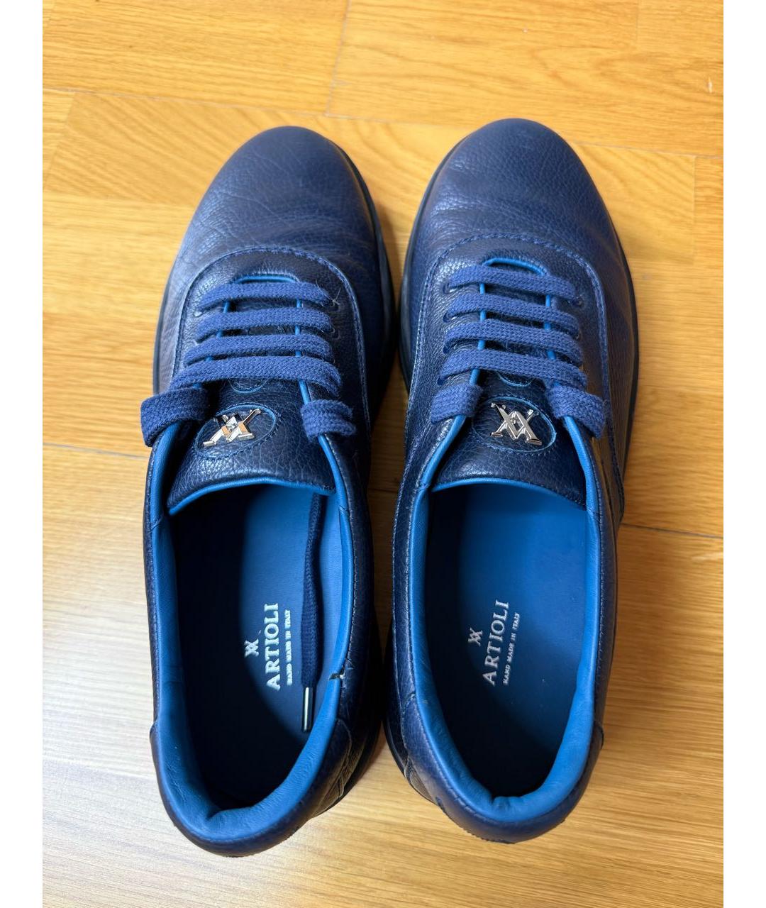ARTIOLI Синие кожаные низкие кроссовки / кеды, фото 3