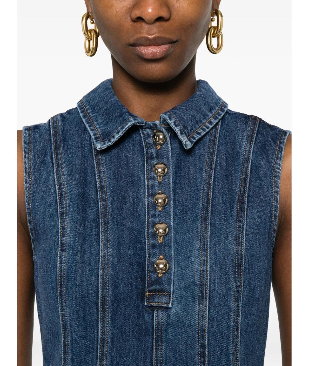 SELF-PORTRAIT Синее хлопковое повседневное платье, фото 4