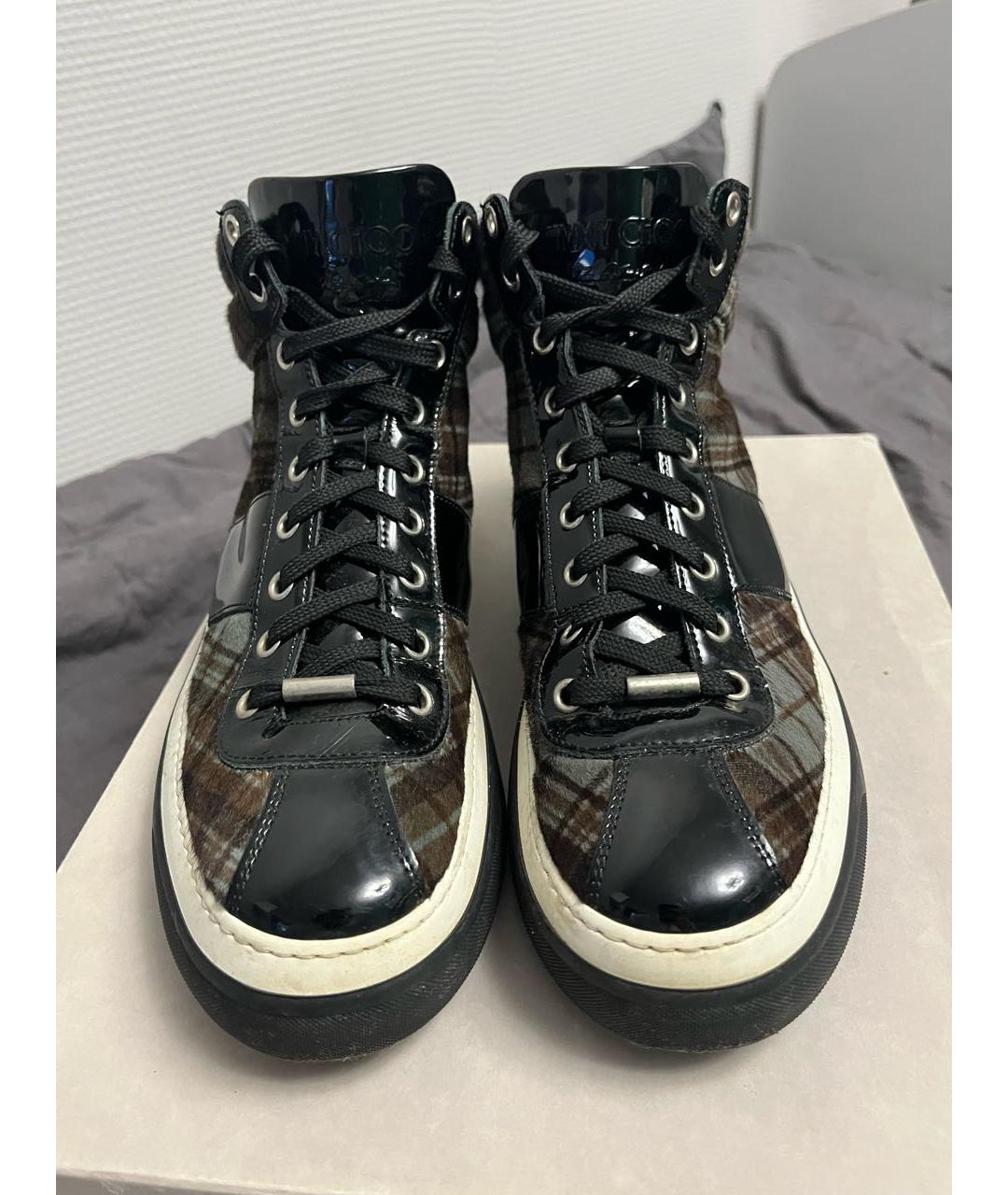 JIMMY CHOO Серые кожаные высокие кроссовки / кеды, фото 2