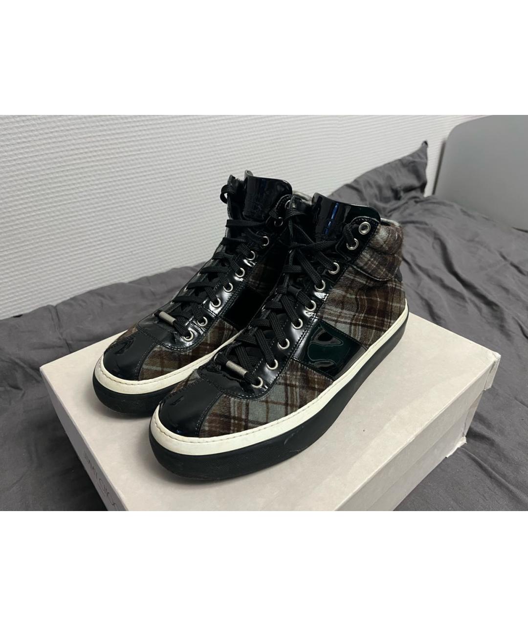 JIMMY CHOO Серые кожаные высокие кроссовки / кеды, фото 8