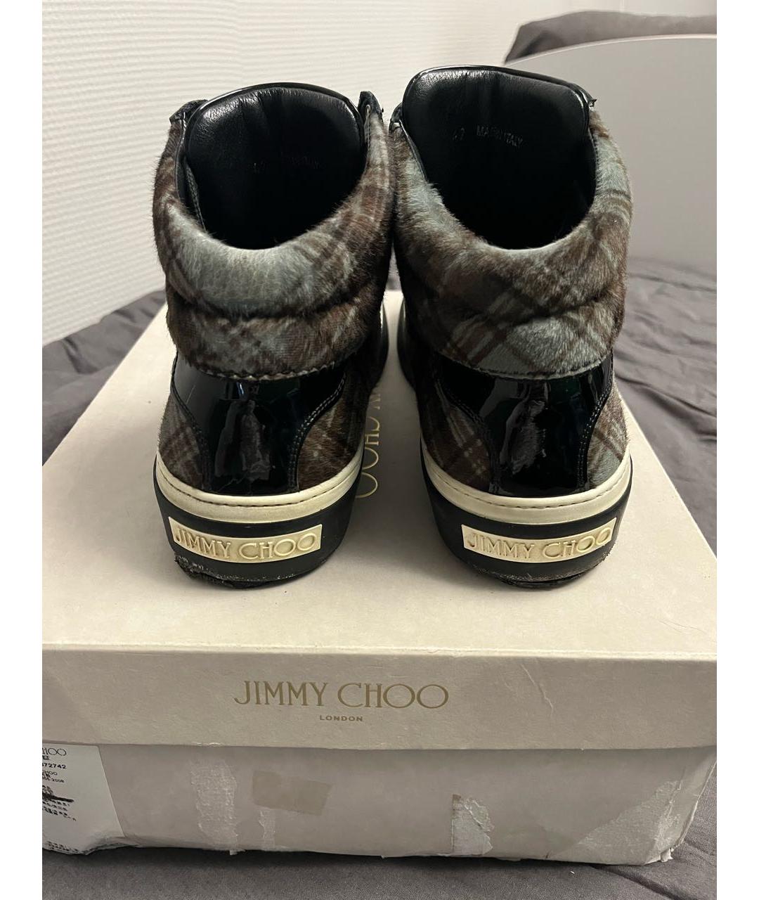 JIMMY CHOO Серые кожаные высокие кроссовки / кеды, фото 4