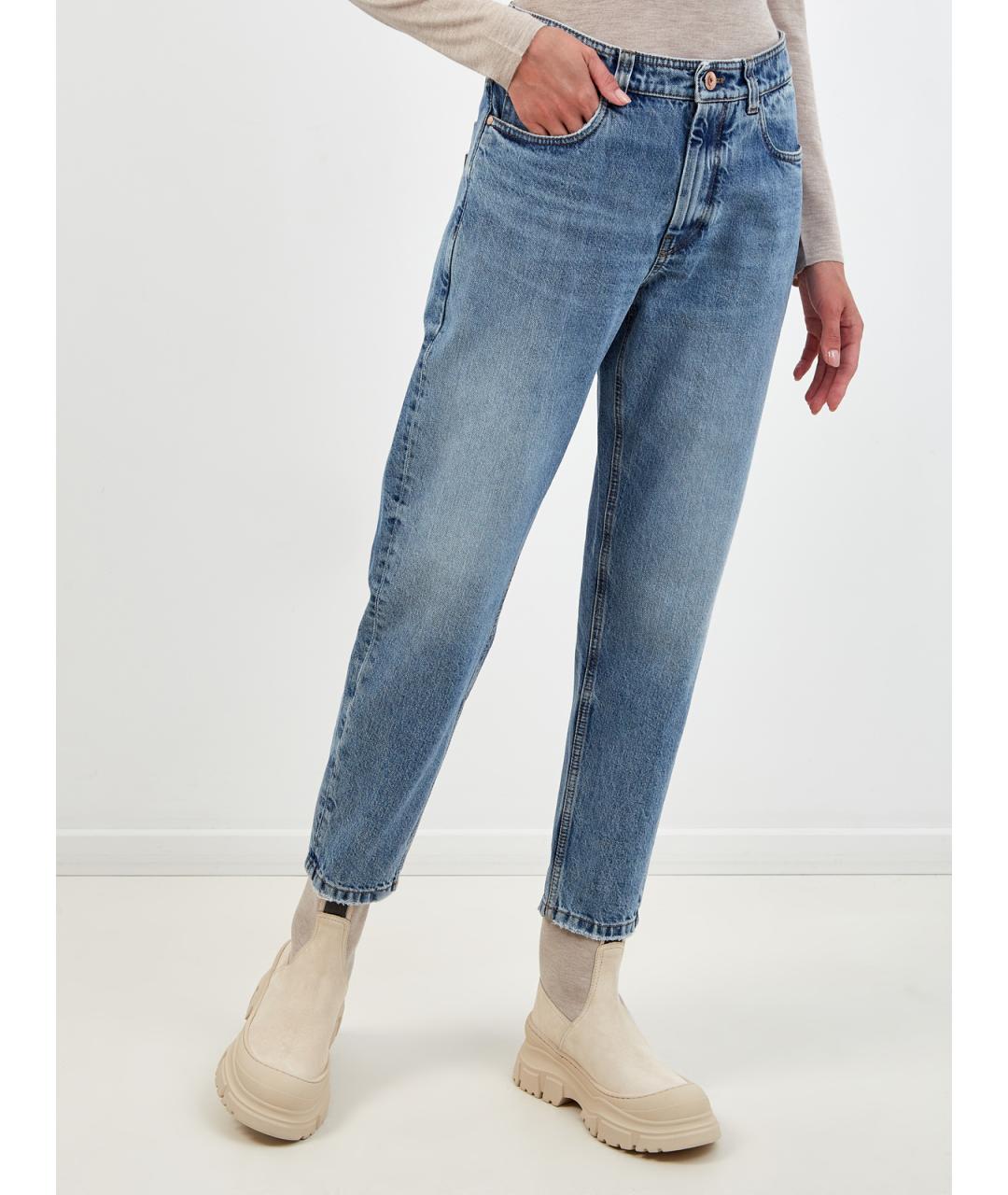 BRUNELLO CUCINELLI Голубые хлопковые джинсы слим, фото 3