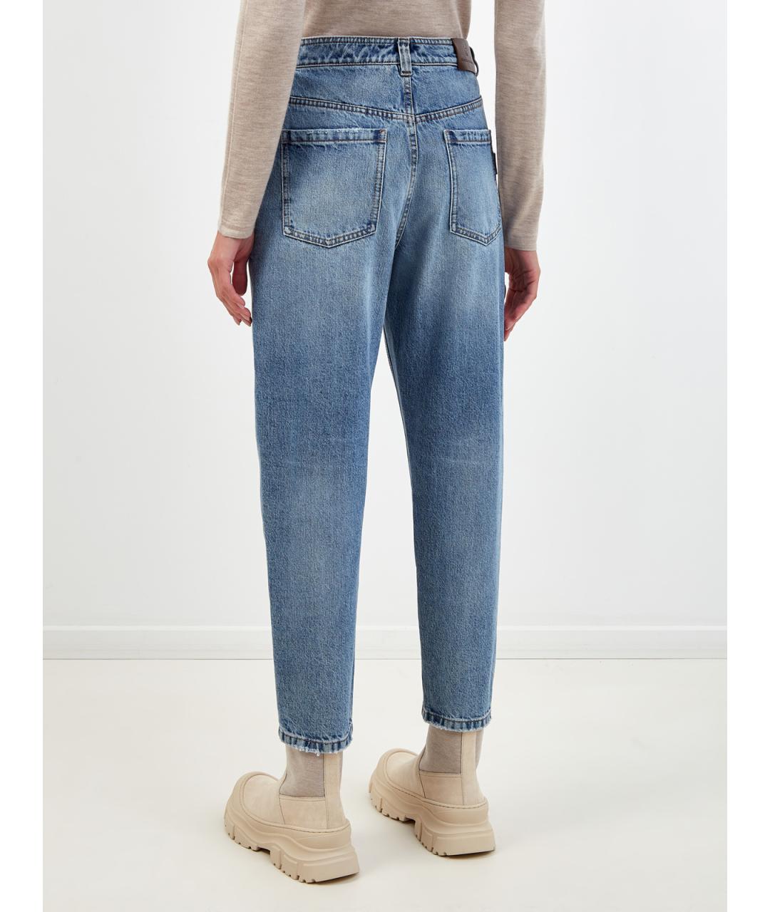 BRUNELLO CUCINELLI Голубые хлопковые джинсы слим, фото 4