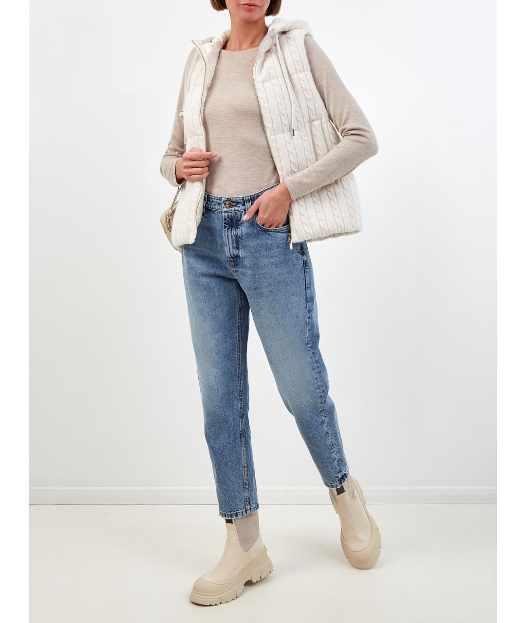 BRUNELLO CUCINELLI Голубые хлопковые джинсы слим, фото 2