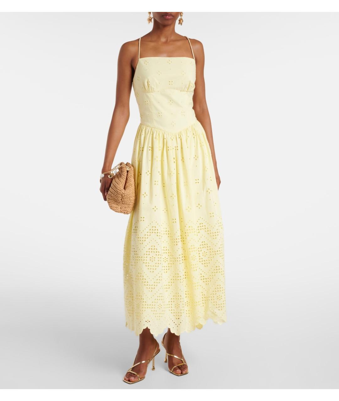 SELF-PORTRAIT Желтое хлопковое коктейльное платье, фото 7