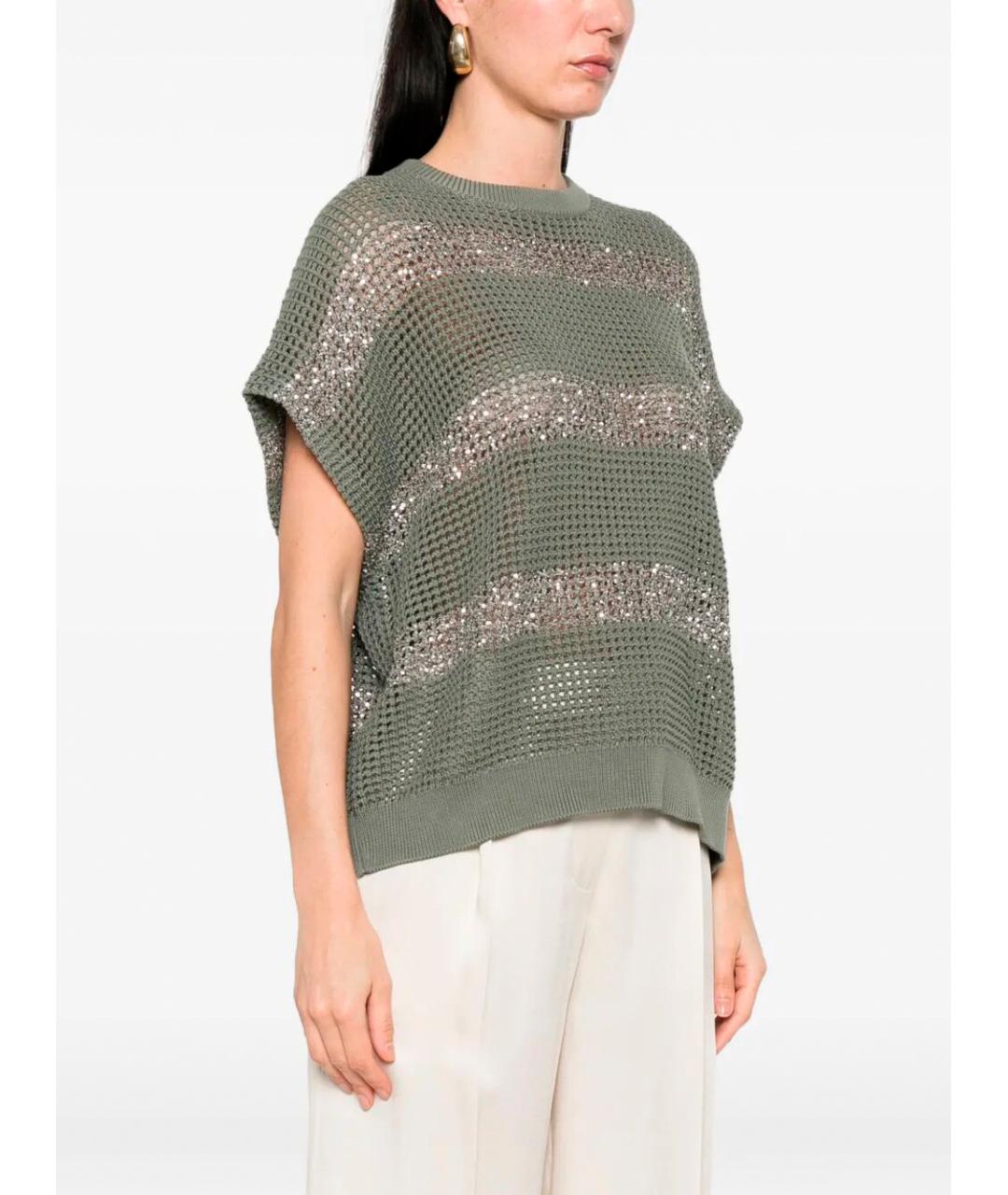 BRUNELLO CUCINELLI Зеленый хлопковый джемпер / свитер, фото 3