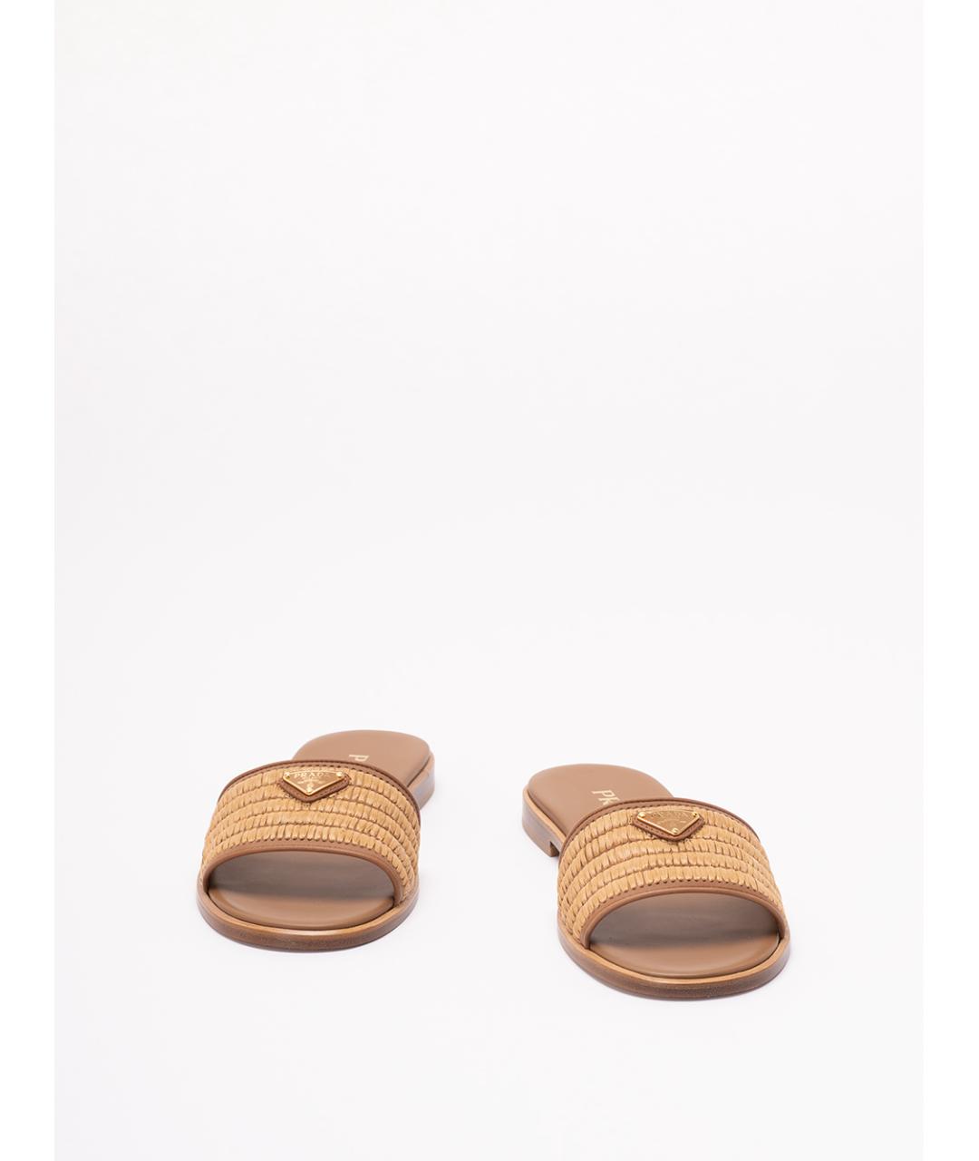PRADA Бежевые синтетические шлепанцы, фото 2