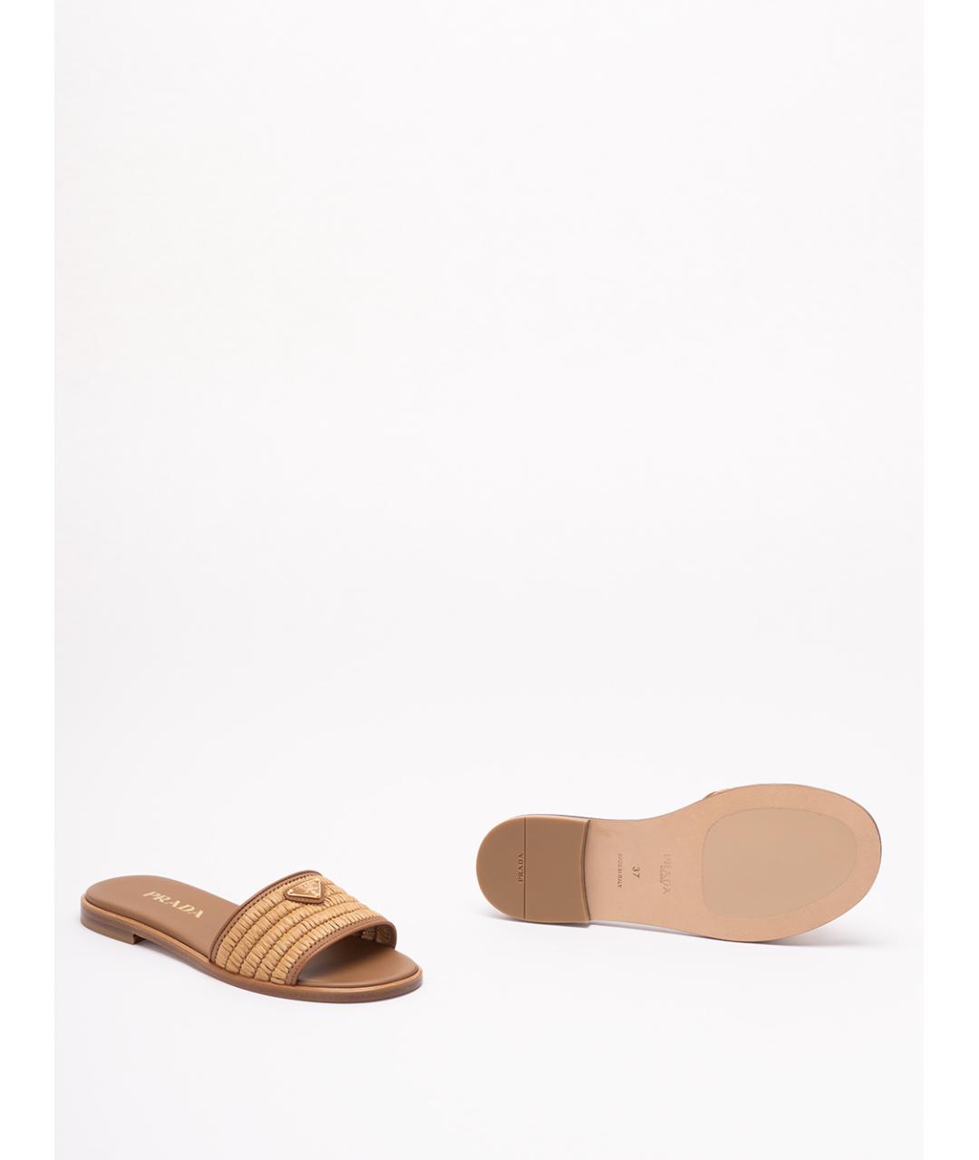 PRADA Бежевые синтетические шлепанцы, фото 4