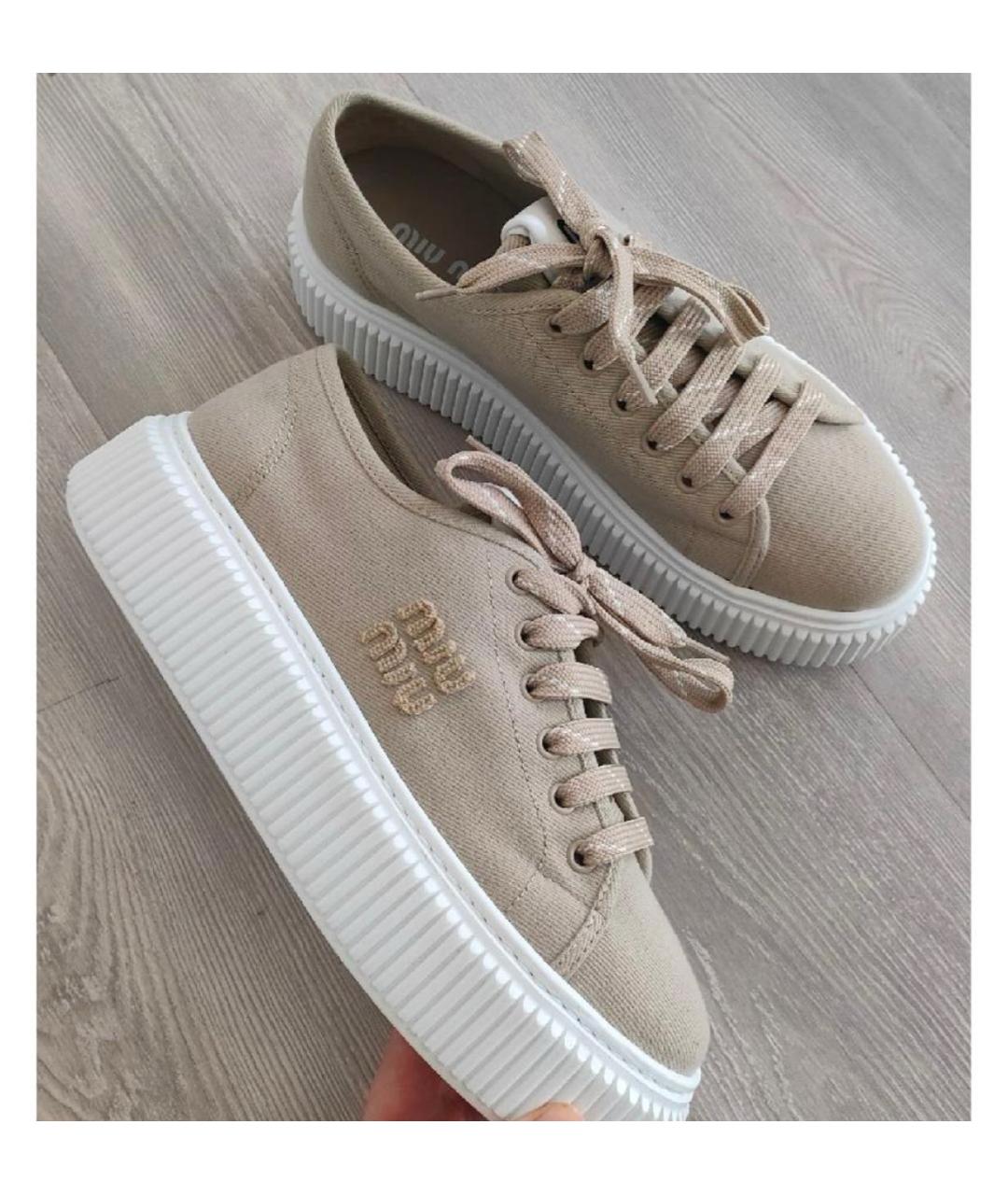 MIU MIU Бежевые текстильные кеды, фото 5