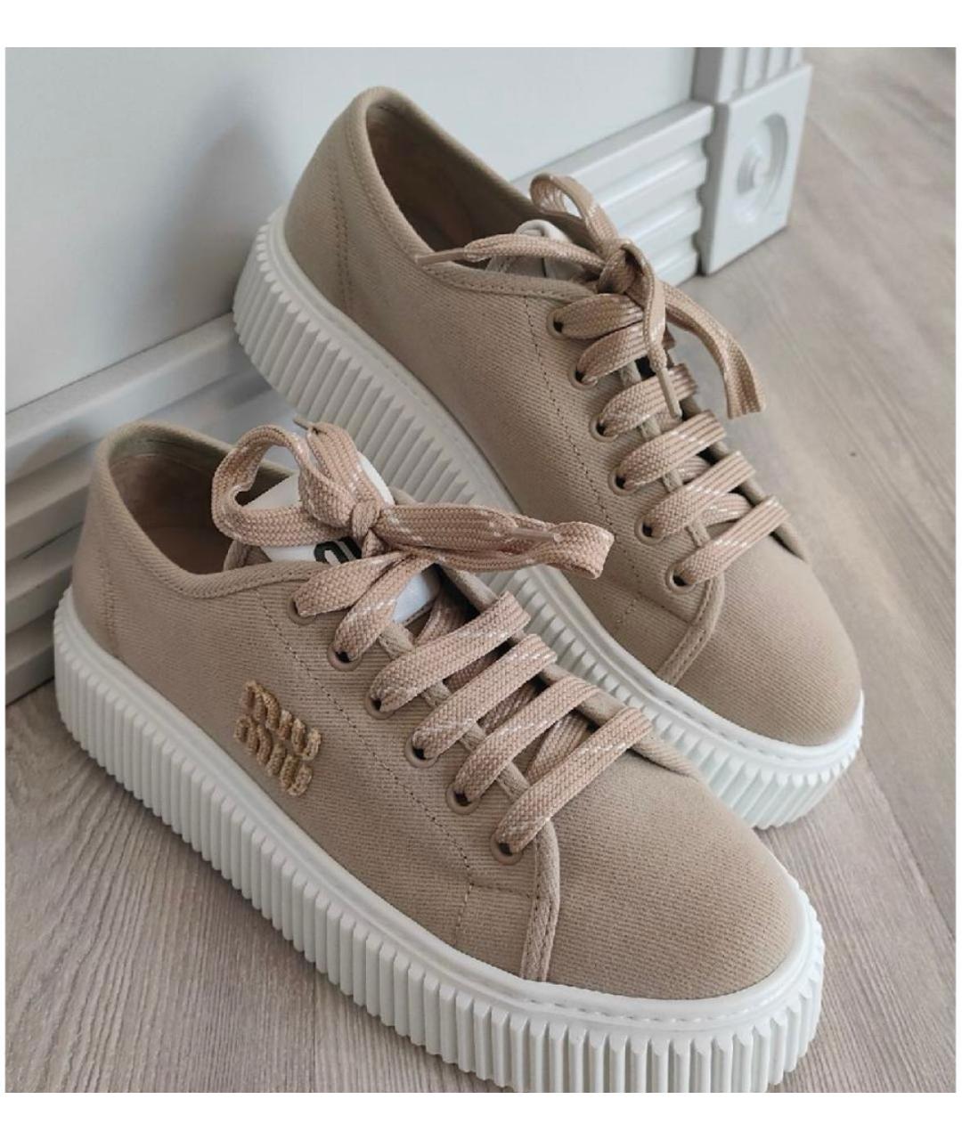 MIU MIU Бежевые текстильные кеды, фото 6