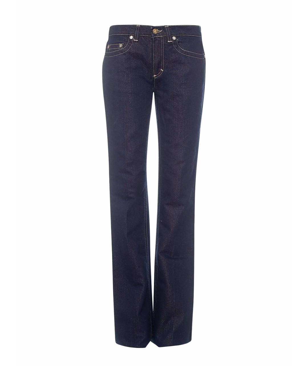 ROBERTO CAVALLI Темно-синие хлопко-полиэстеровые прямые джинсы, фото 1