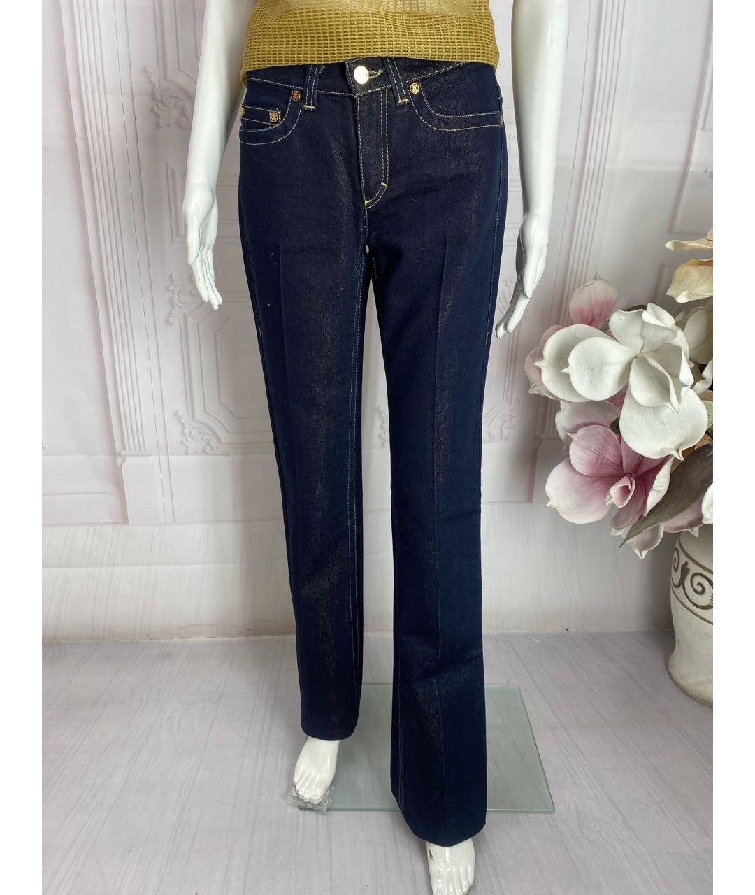 ROBERTO CAVALLI Темно-синие хлопко-полиэстеровые прямые джинсы, фото 5