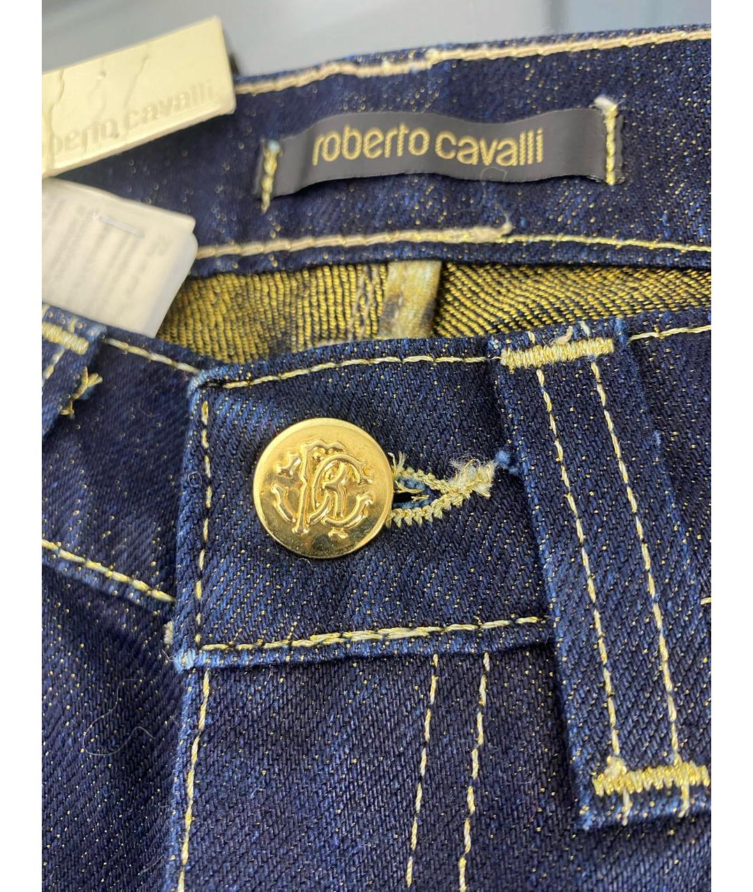 ROBERTO CAVALLI Темно-синие хлопко-полиэстеровые прямые джинсы, фото 8