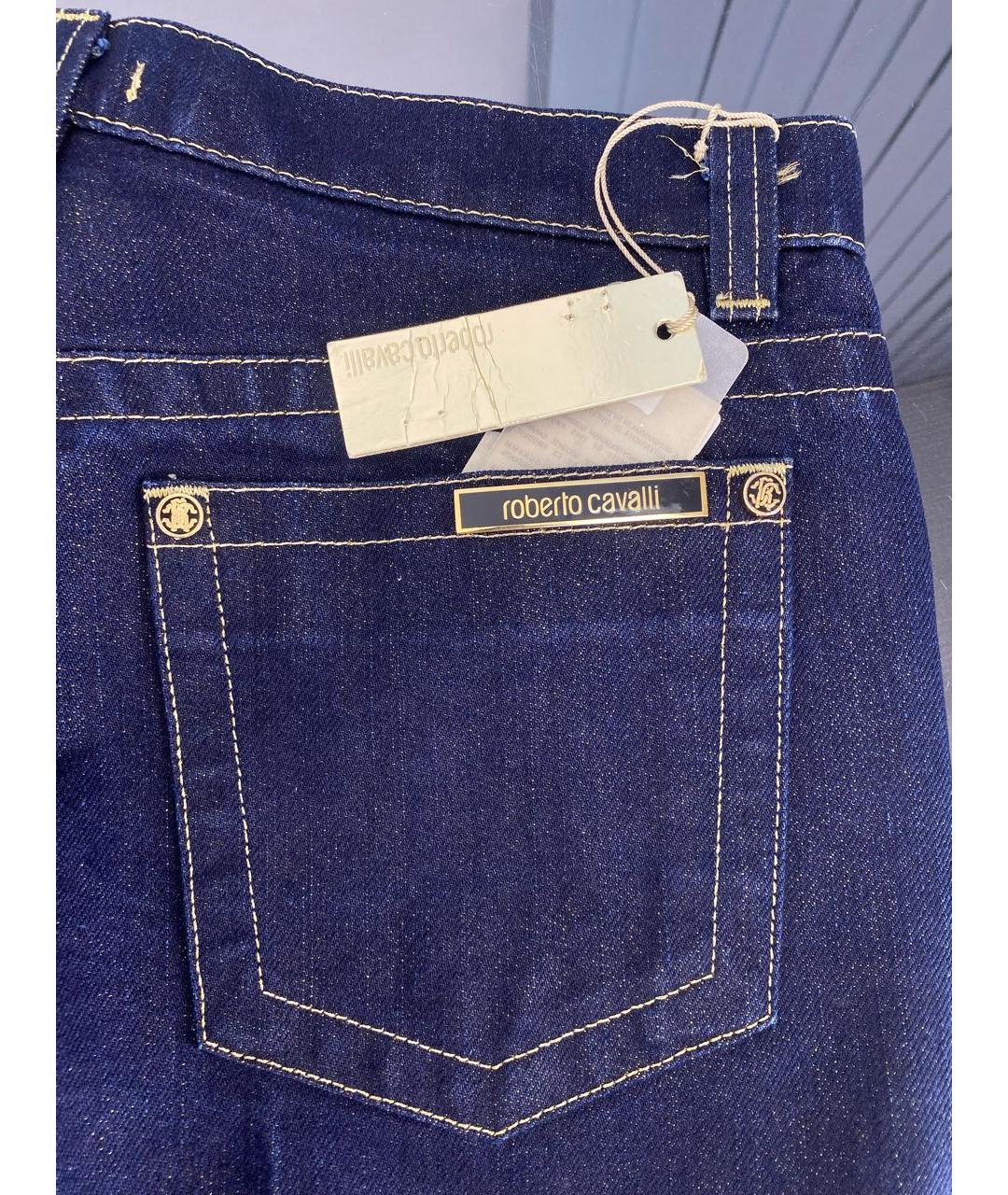 ROBERTO CAVALLI Темно-синие хлопко-полиэстеровые прямые джинсы, фото 4