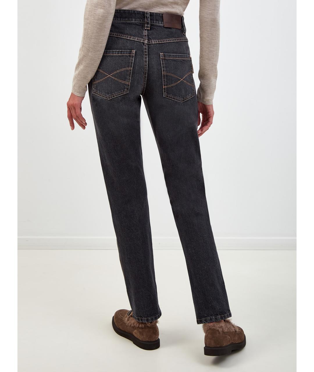 BRUNELLO CUCINELLI Антрацитовые хлопковые джинсы слим, фото 4