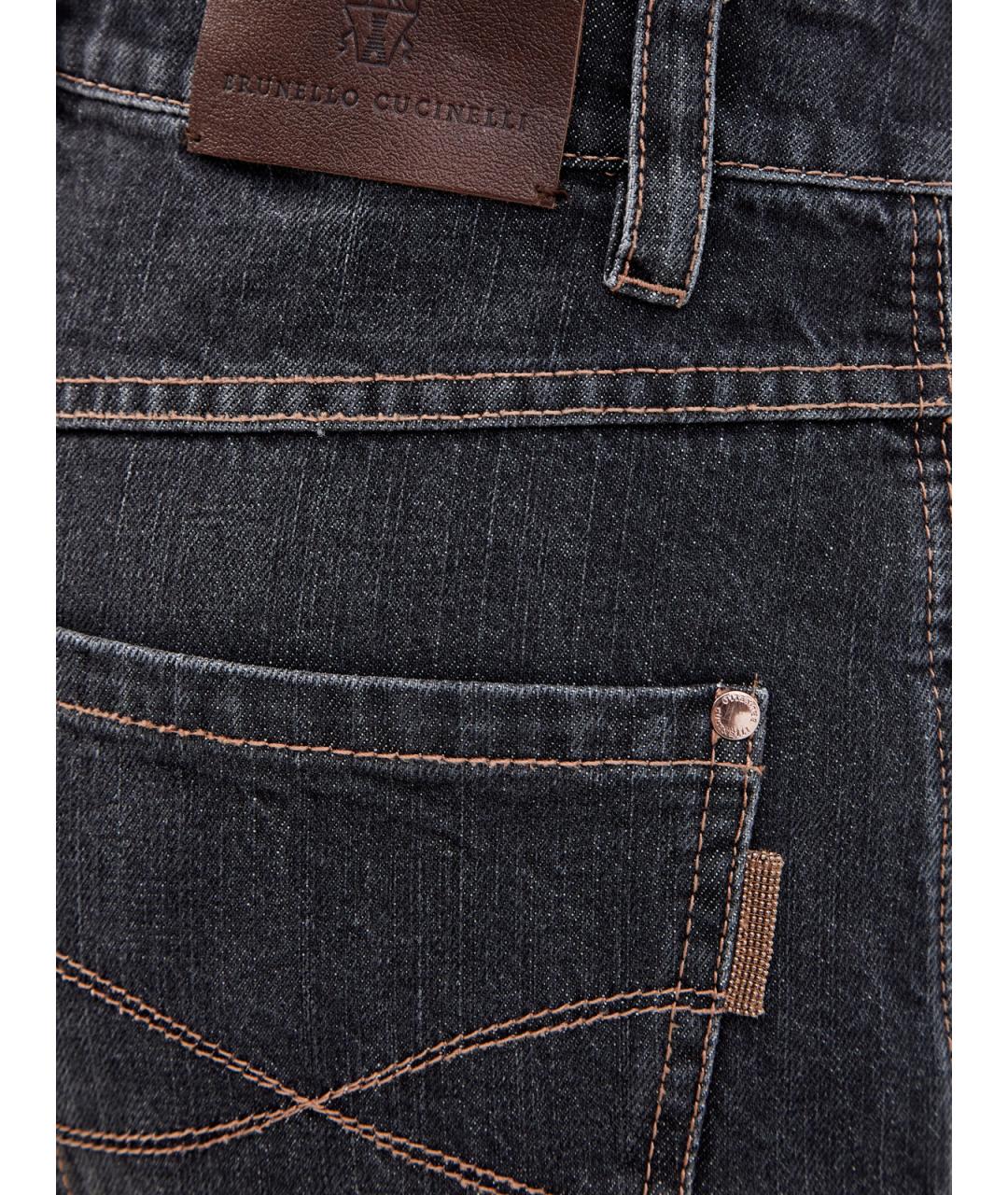 BRUNELLO CUCINELLI Антрацитовые хлопковые джинсы слим, фото 5