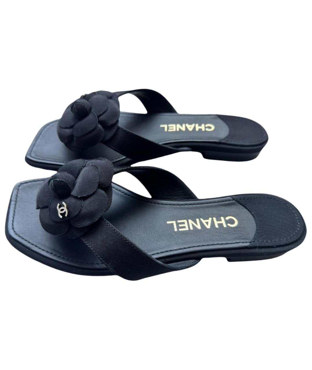 CHANEL Черные кожаные шлепанцы, фото 4