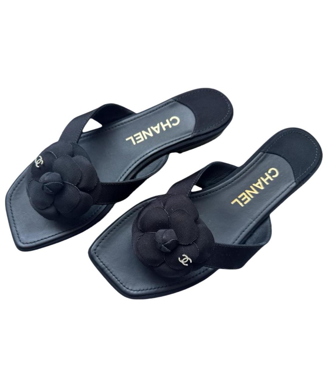 CHANEL Черные кожаные шлепанцы, фото 3