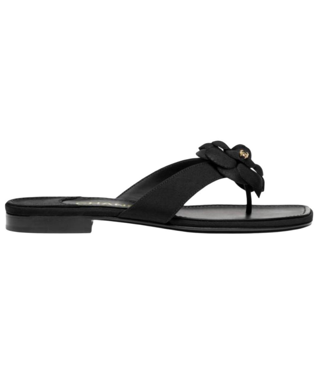 CHANEL Черные кожаные шлепанцы, фото 1