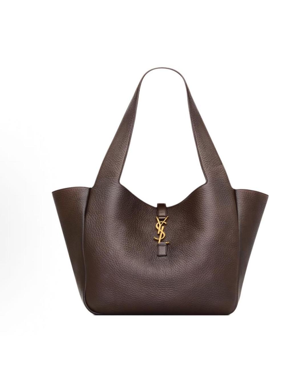 SAINT LAURENT Коричневая кожаная сумка тоут, фото 9