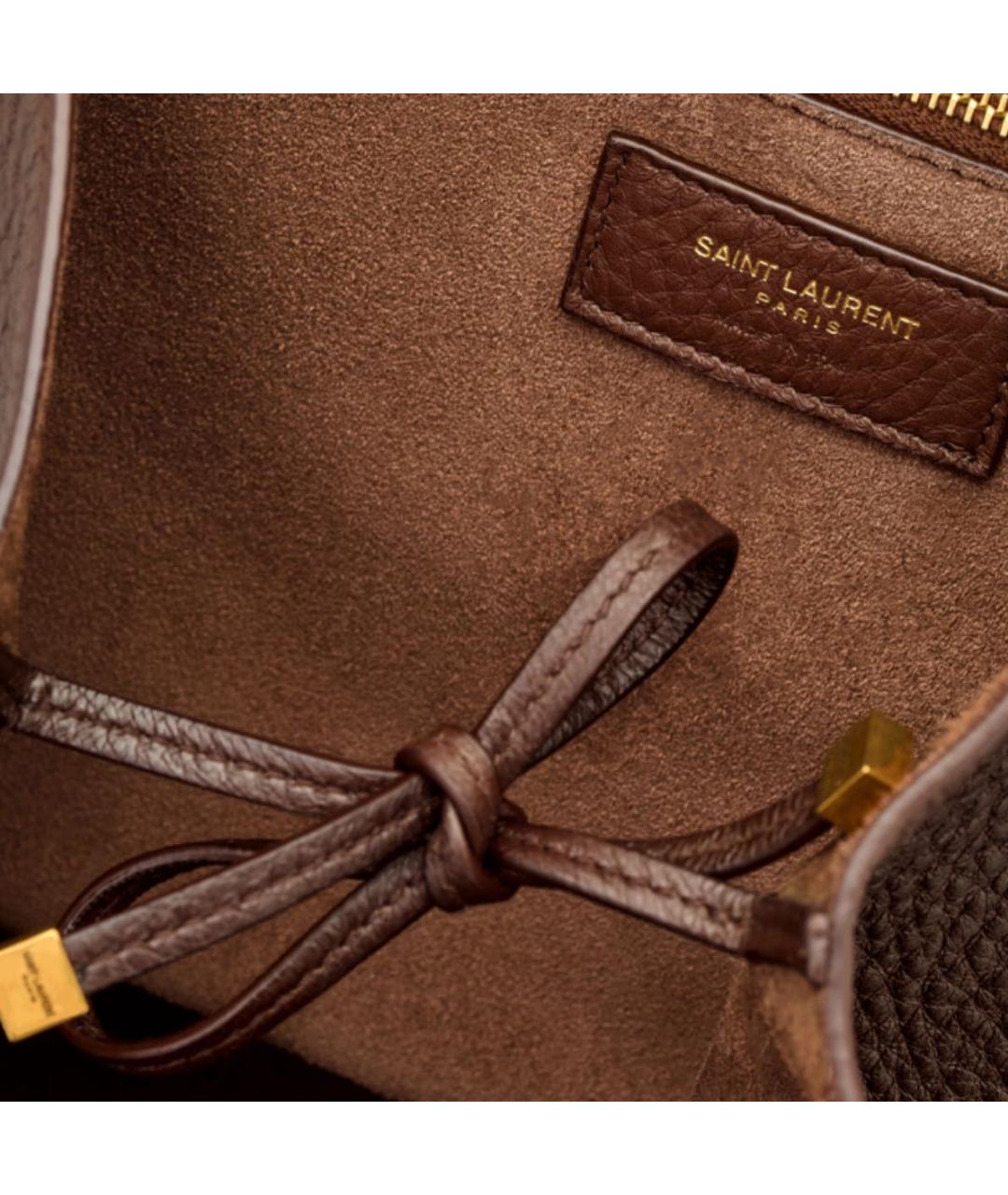 SAINT LAURENT Коричневая кожаная сумка тоут, фото 5