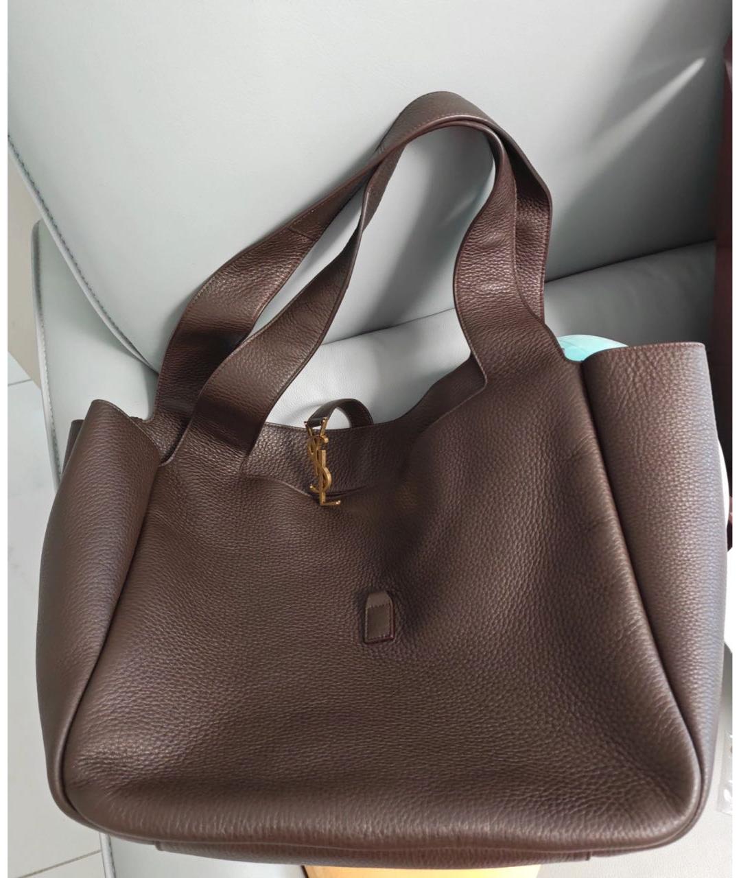 SAINT LAURENT Коричневая кожаная сумка тоут, фото 6