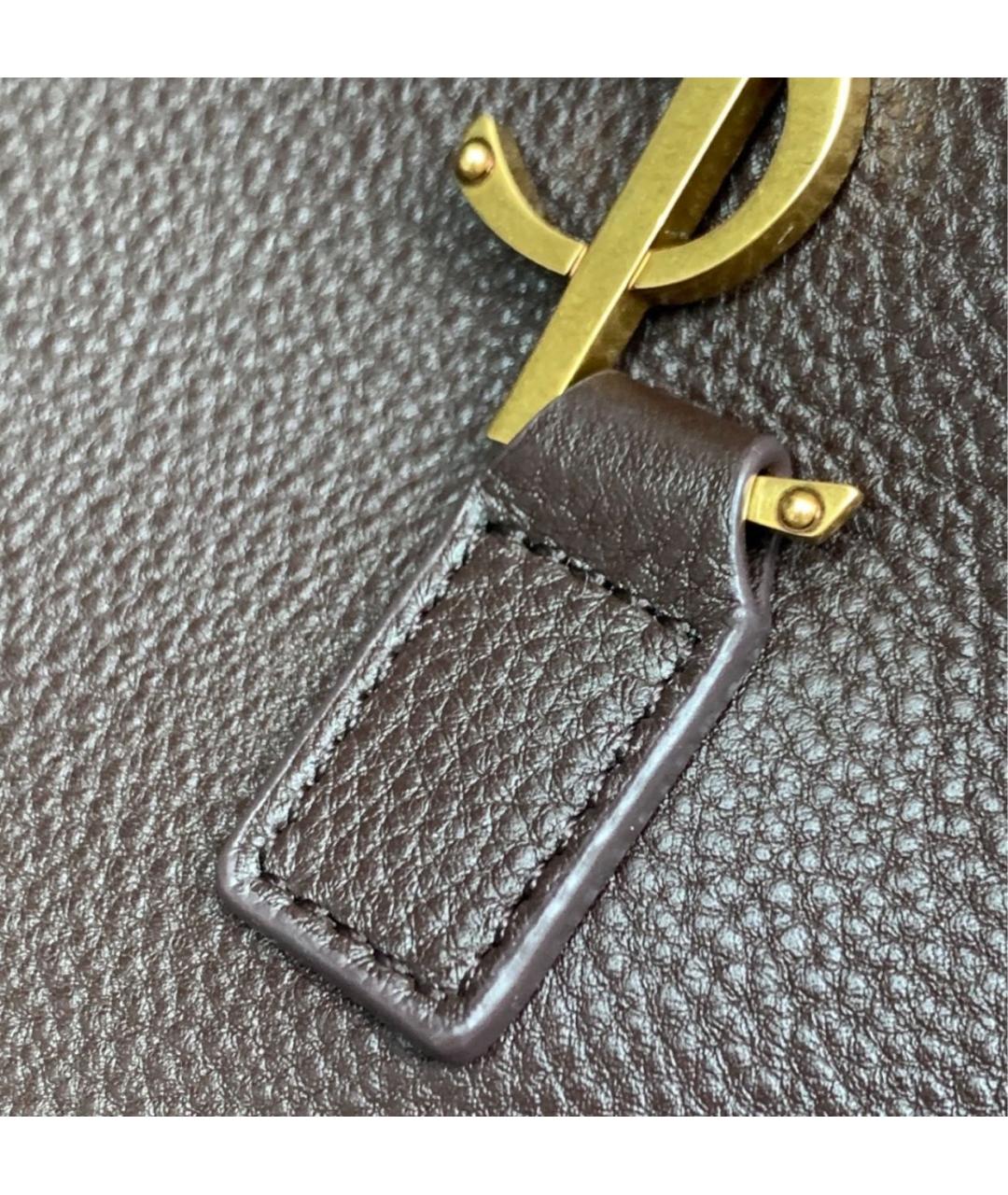 SAINT LAURENT Коричневая кожаная сумка тоут, фото 7