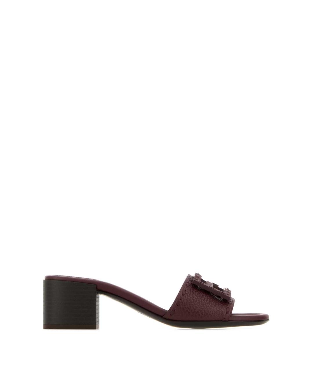 FENDI Бордовые кожаные мюли, фото 1