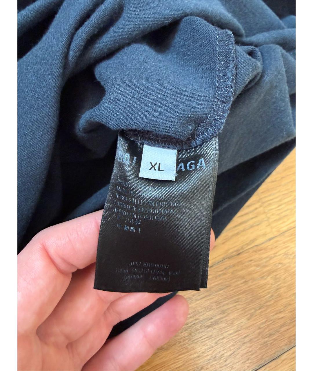 BALENCIAGA Темно-синяя хлопковая футболка, фото 3