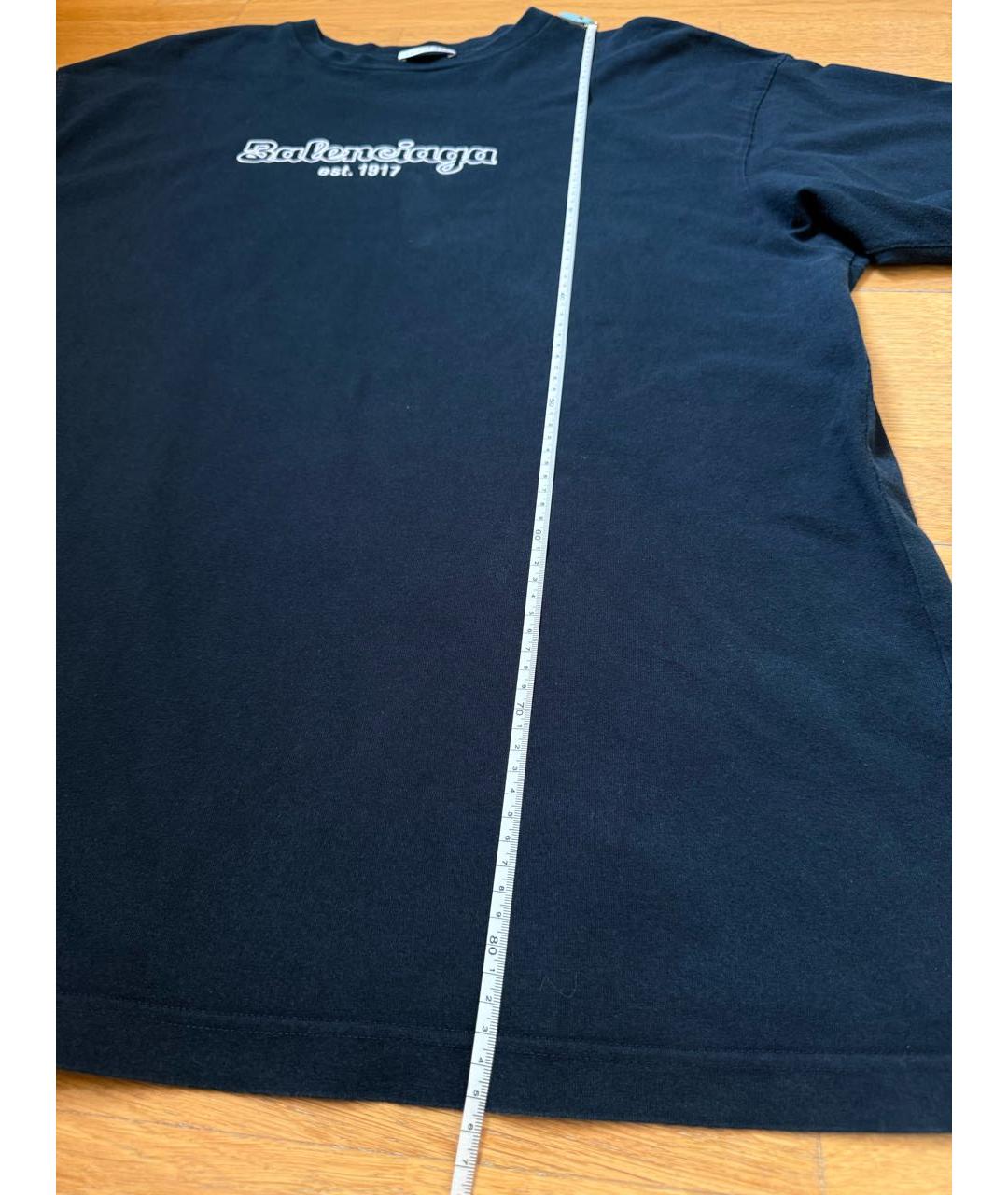 BALENCIAGA Темно-синяя хлопковая футболка, фото 8