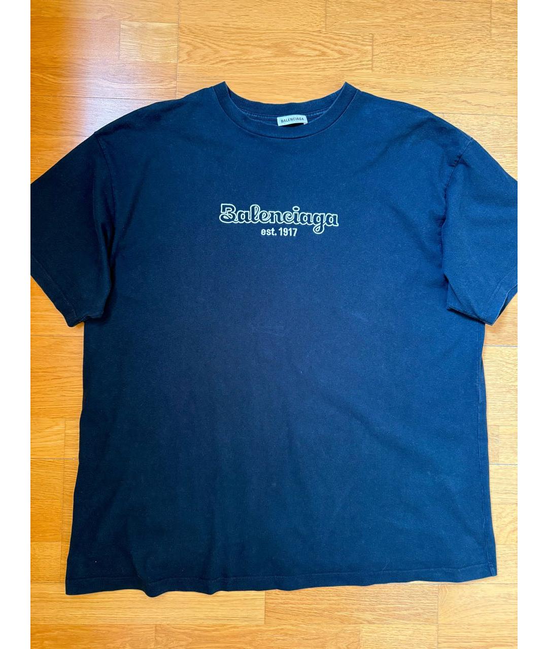 BALENCIAGA Темно-синяя хлопковая футболка, фото 9
