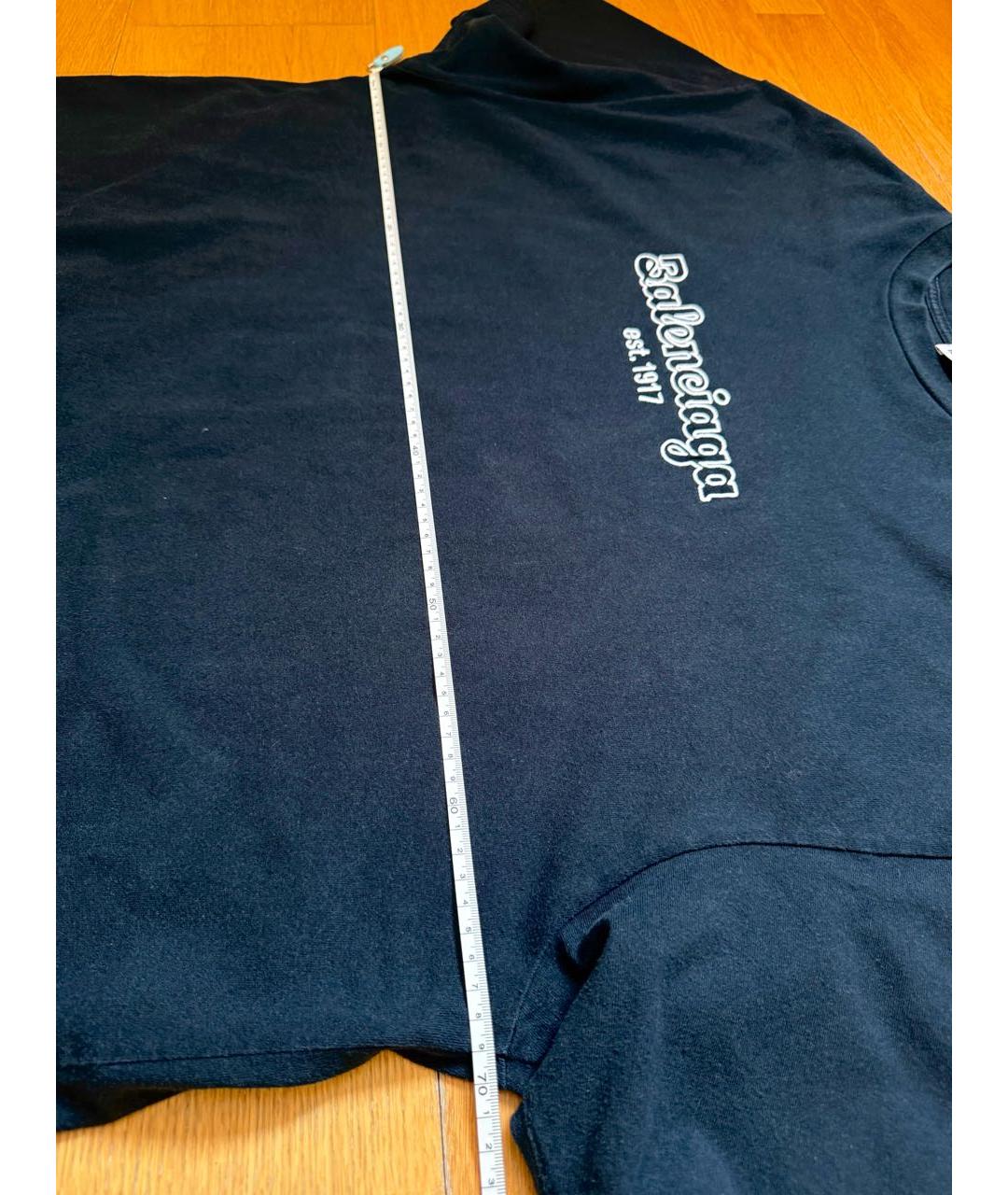 BALENCIAGA Темно-синяя хлопковая футболка, фото 7