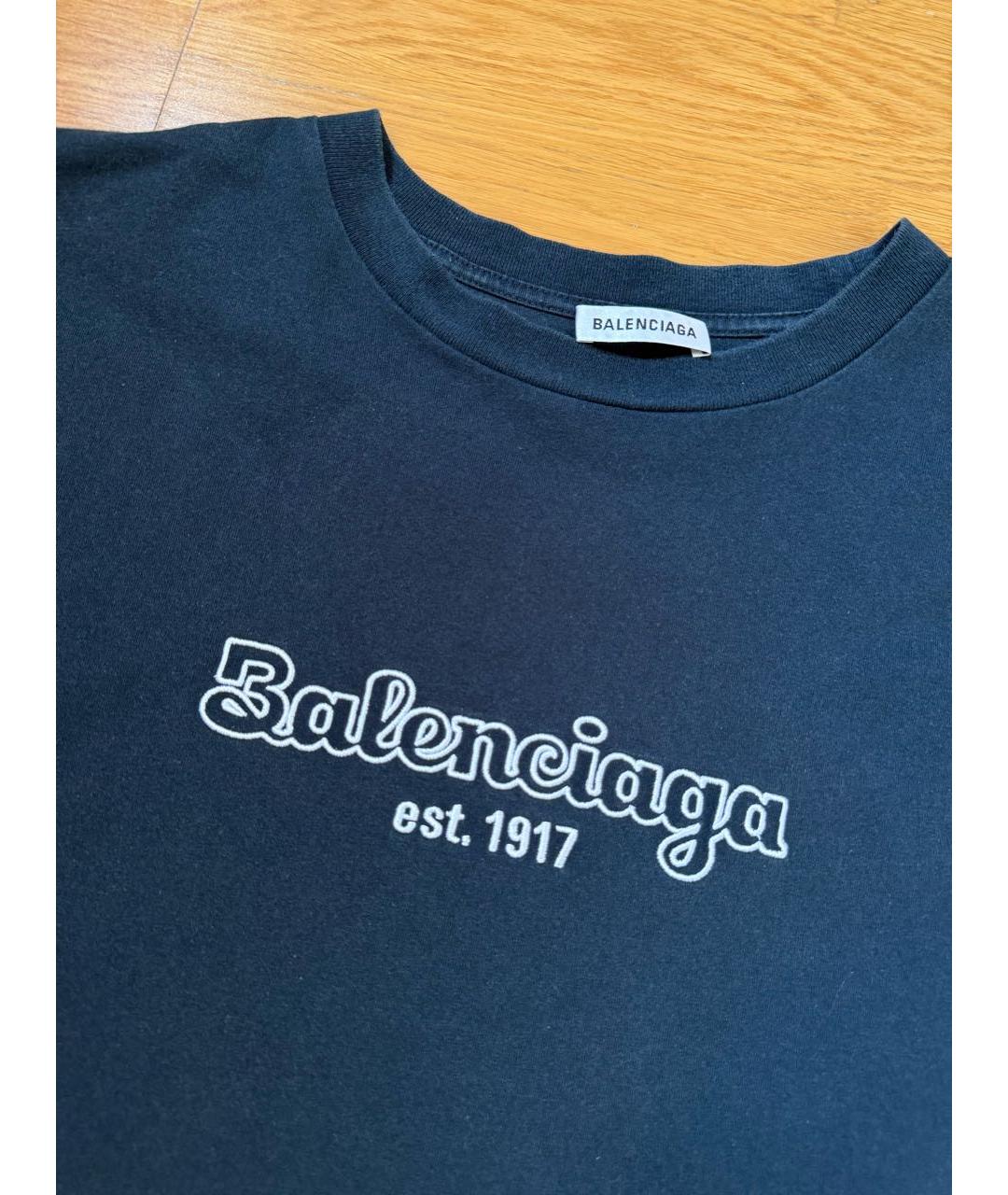 BALENCIAGA Темно-синяя хлопковая футболка, фото 4