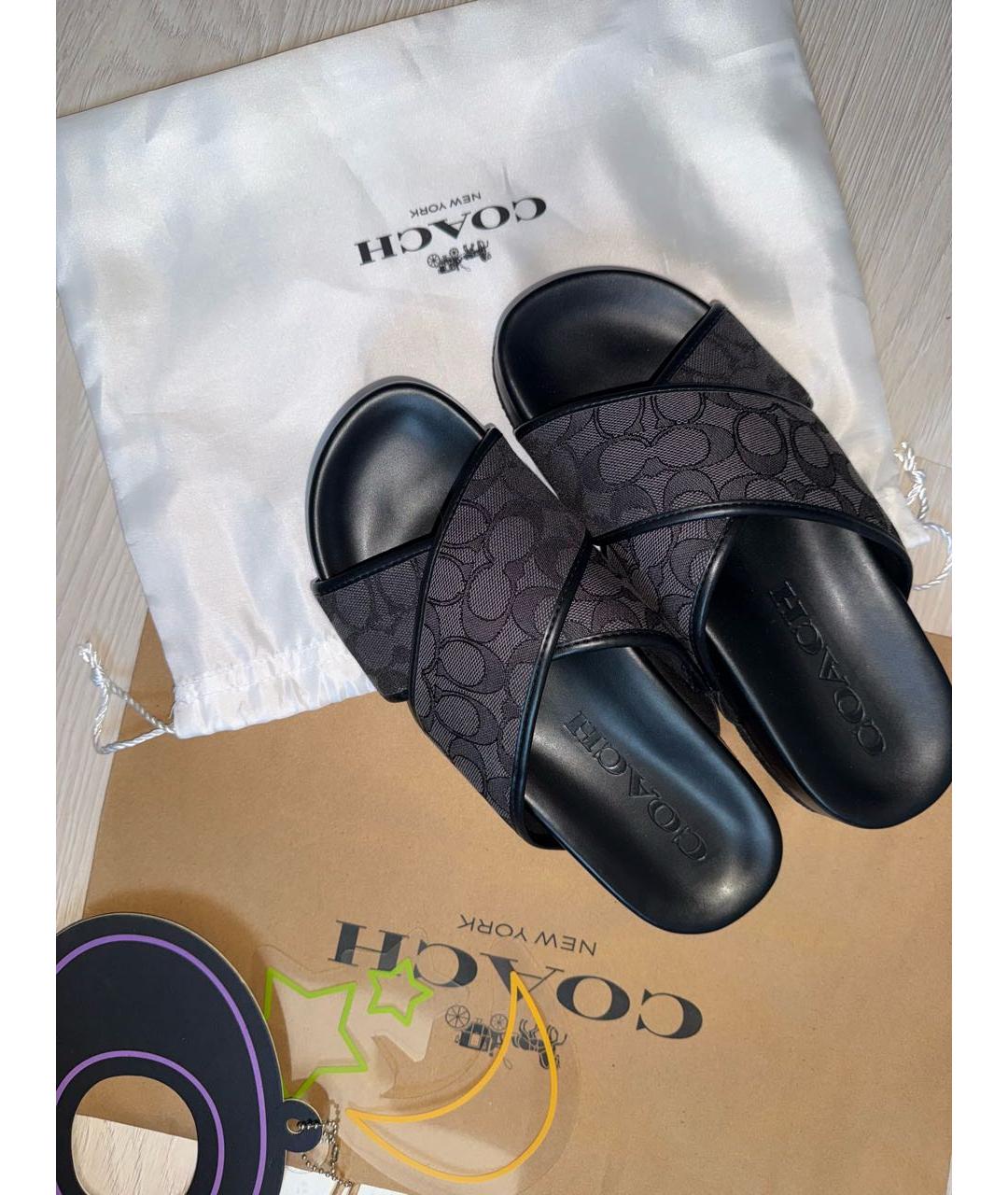 COACH Антрацитовые шлепанцы, фото 3