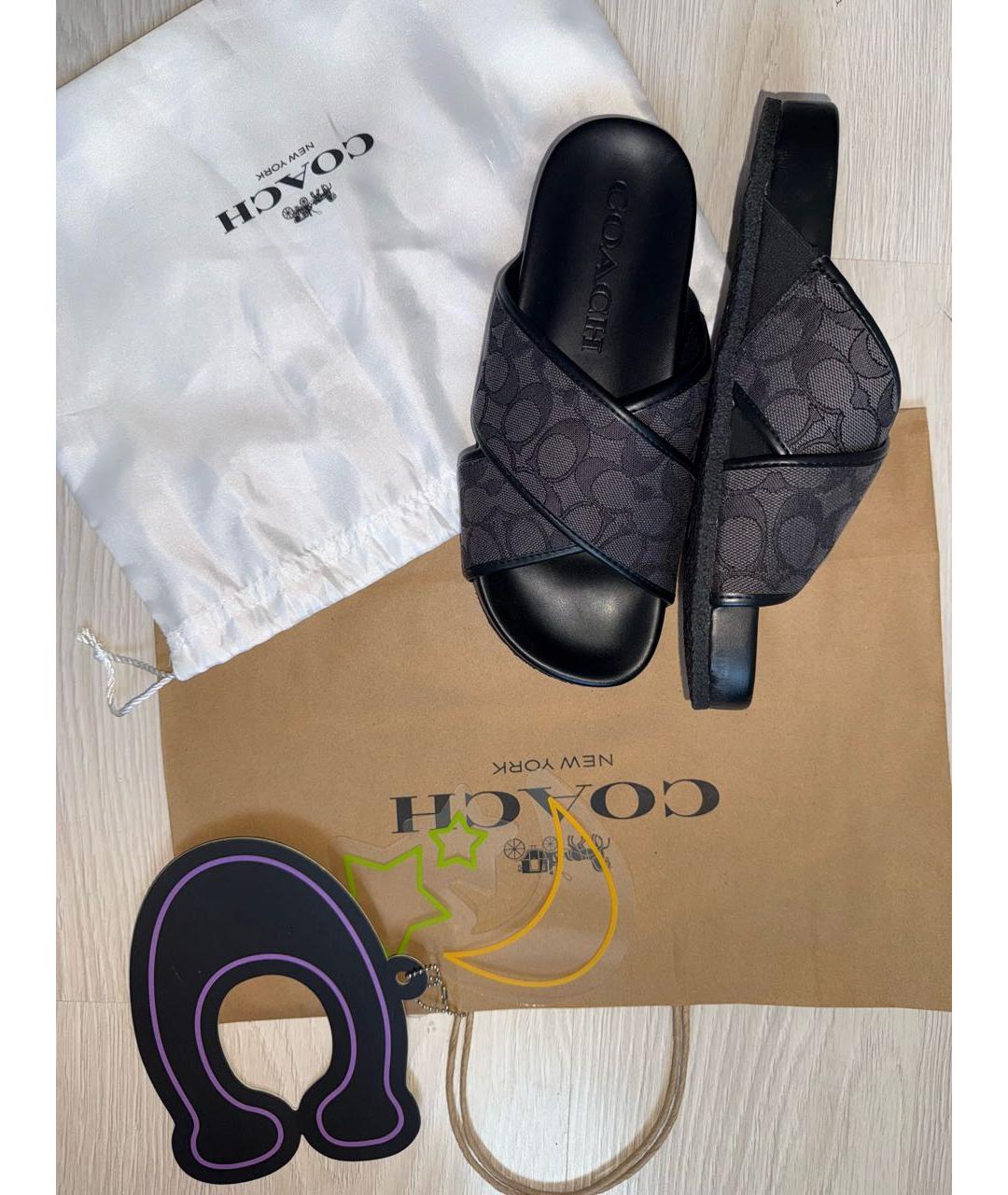 COACH Антрацитовые шлепанцы, фото 5