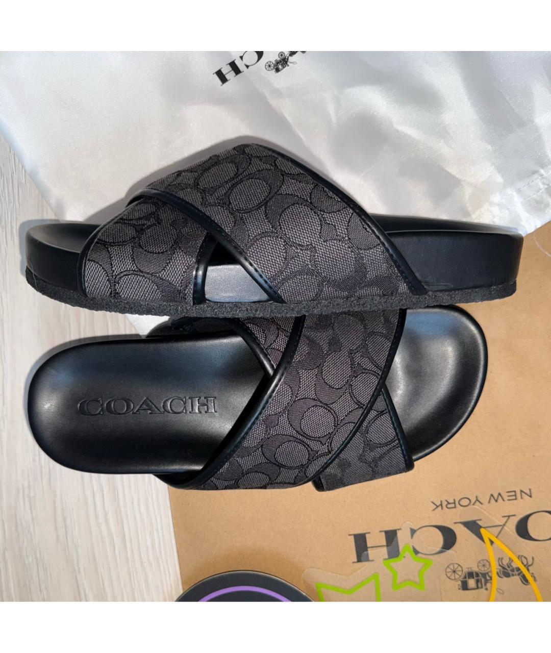 COACH Антрацитовые шлепанцы, фото 7