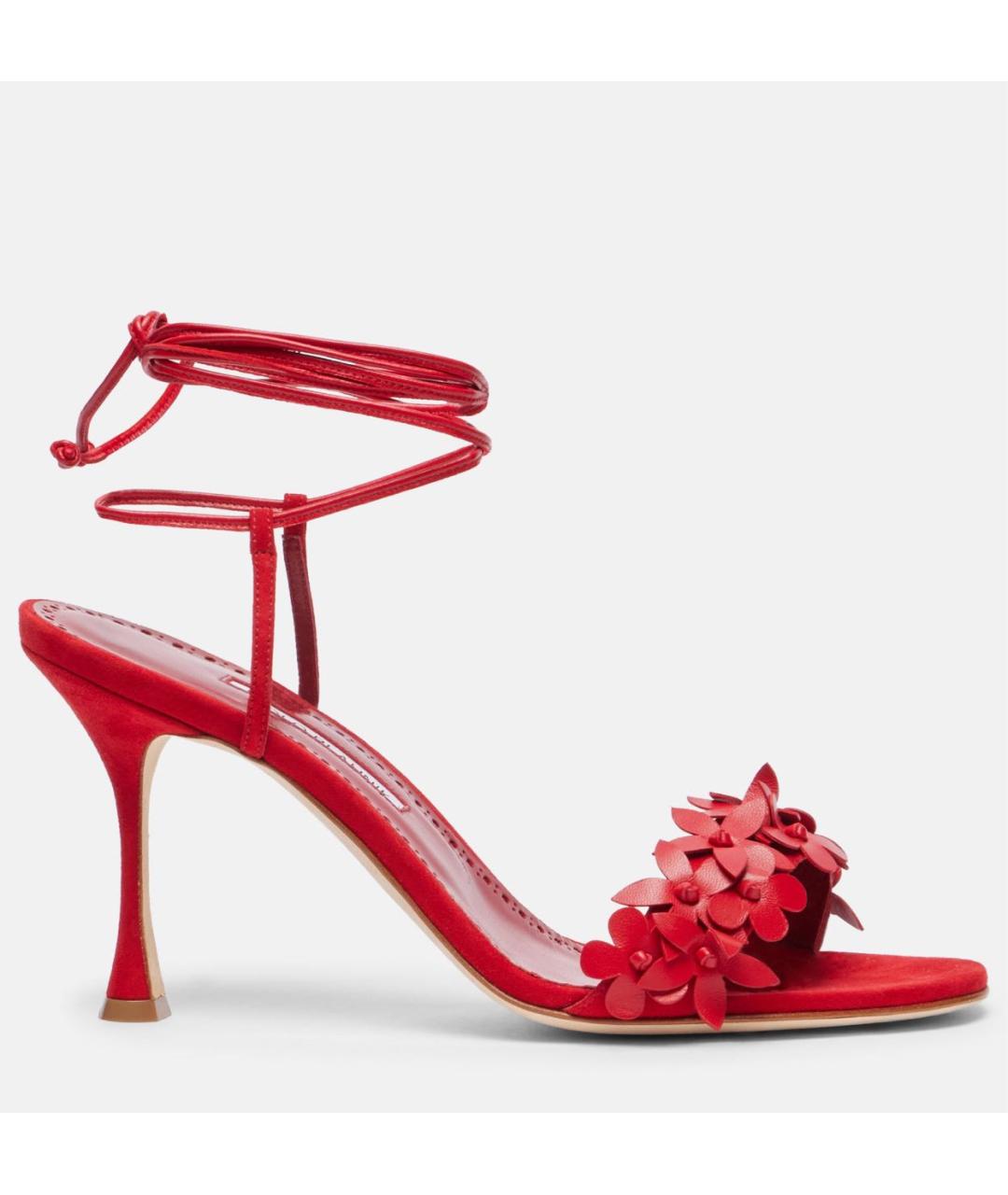 MANOLO BLAHNIK Красные кожаные босоножки, фото 6