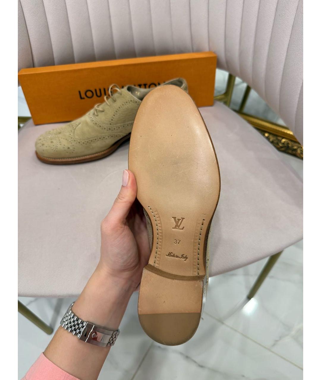 LOUIS VUITTON Бежевые кожаные брогги и оксфорды, фото 3