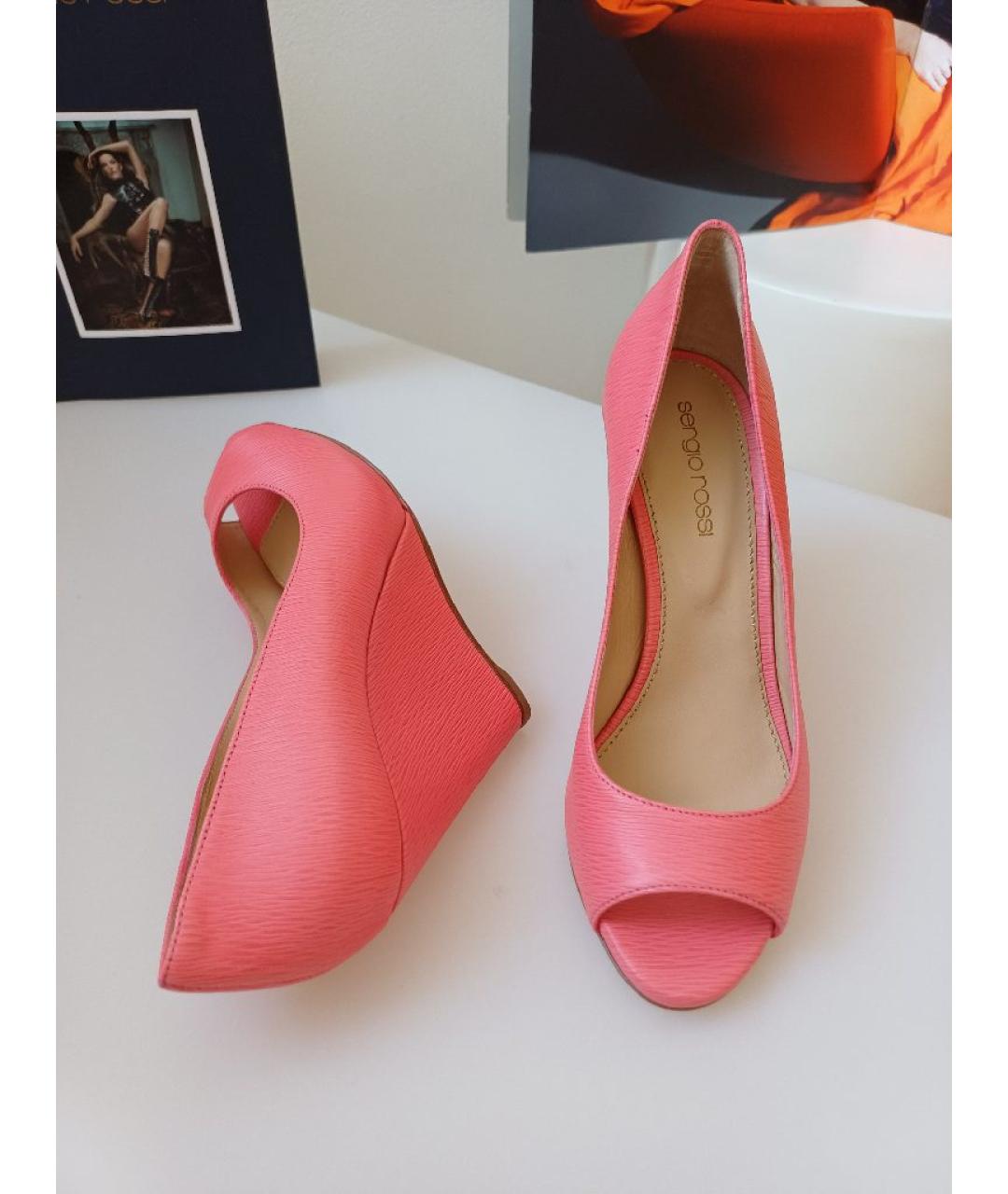 SERGIO ROSSI Коралловые кожаные туфли, фото 5
