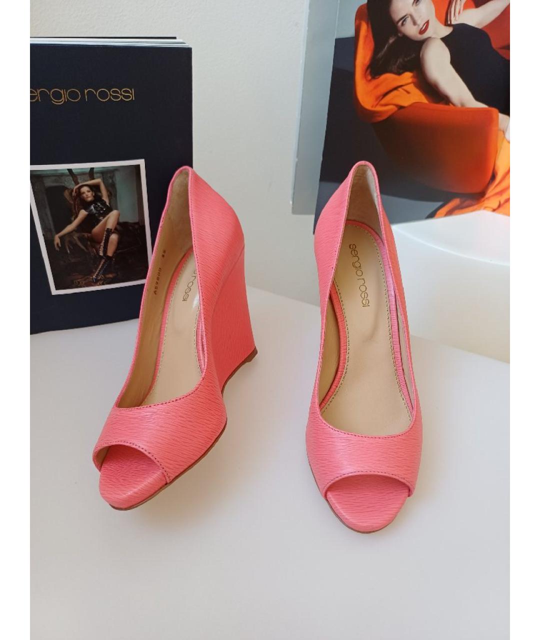 SERGIO ROSSI Коралловые кожаные туфли, фото 6