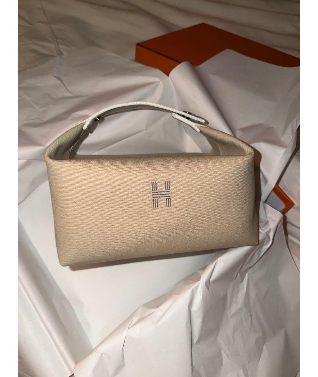HERMES Бежевая тканевая косметичка, фото 3