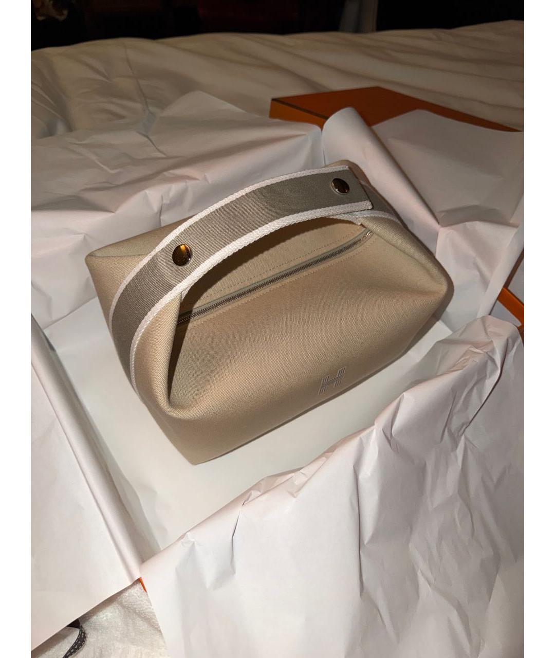 HERMES Бежевая тканевая косметичка, фото 2