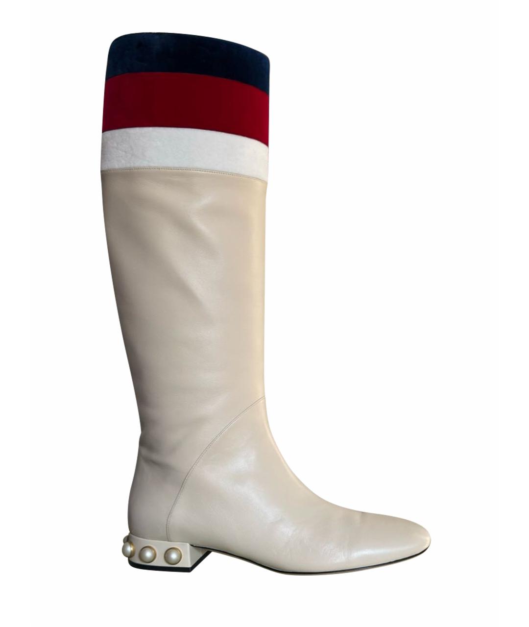 GUCCI Бежевые кожаные сапоги, фото 1