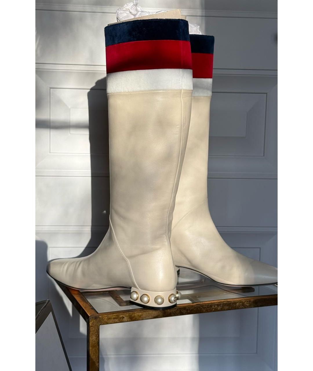 GUCCI Бежевые кожаные сапоги, фото 5